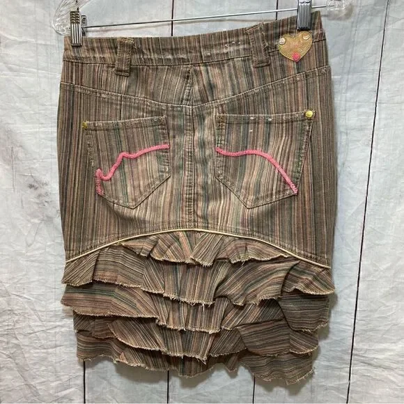 Ecko Red Denim Ruffle Skirt-Striped-Size 3 (juniors) - Picture 6 of 12